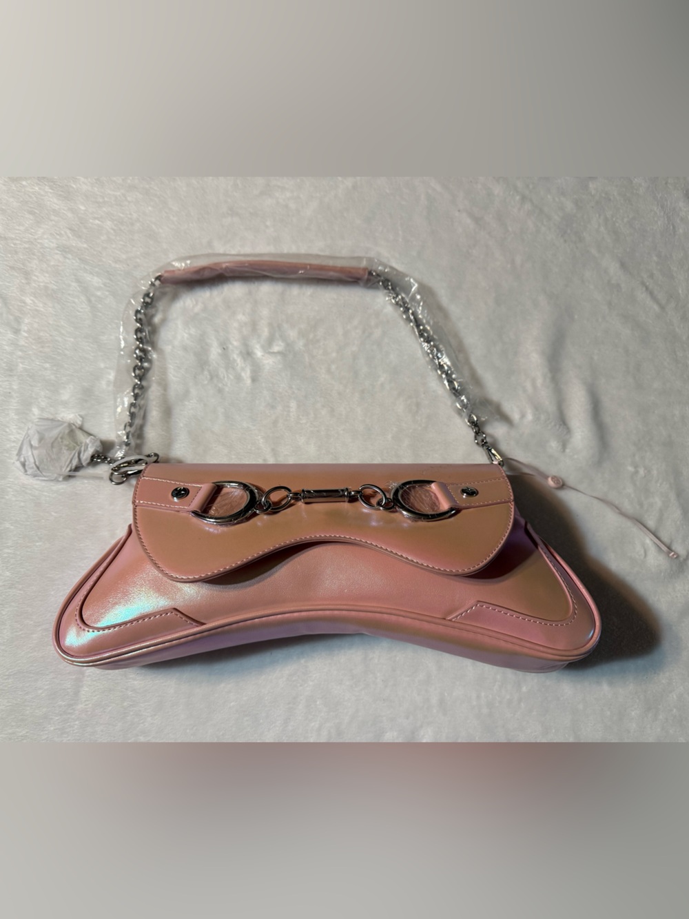 Pink Shoulder Bag with Silver Chain Detail